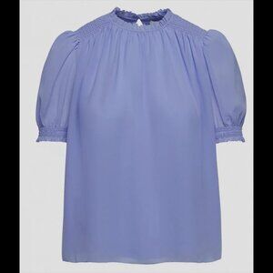 Aritzia Wilfred Wuthering Smocked Chiffon Blouse in Soft Iris Lined Top Sz S
